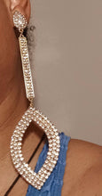Load image into Gallery viewer, Handmade originals Blingy Runway gold Metal Rhinestone Clip On Earrings gold 5 inch
