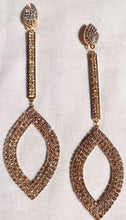 Load image into Gallery viewer, Handmade originals Blingy Runway gold Metal Rhinestone Clip On Earrings gold 5 inch
