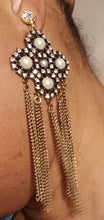 Load image into Gallery viewer, Handmade boho runway faux pearl and chains clip on earrings New 4 inch
