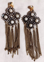 Load image into Gallery viewer, Handmade boho runway faux pearl and chains clip on earrings New 4 inch
