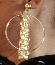 Load image into Gallery viewer, Handmade gold Hoop and chain clip on Earrings 3 inch
