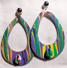 Load image into Gallery viewer, Abstract Hand-Painted Wood Clip On Earrings, Statement Jewelry
