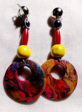 Load image into Gallery viewer, Handpainted Wooden Clip On Earrings, Abstract Colorful Design

