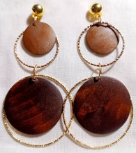 Load image into Gallery viewer, Handmade Natural Wood Clip On Dangle Earrings
