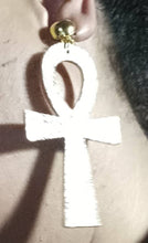 Load image into Gallery viewer, Handpainted Abstract Clip On Wooden Ankh Earrings
