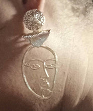 Load image into Gallery viewer, Handmade Abstract Face Design Dangle Earrings pierced ears gold
