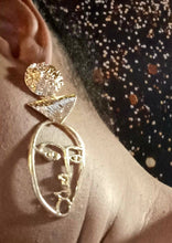 Load image into Gallery viewer, Handmade Abstract Face Design Dangle Earrings pierced ears gold
