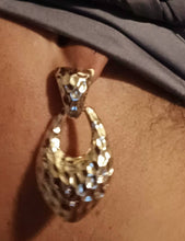 Load image into Gallery viewer, Chunky large and vintage gold door knocker earrings (pierced ears) 1990s
