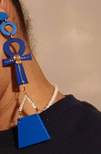 Load image into Gallery viewer, Handmade Ankh Charm Dangle Wooden Clip On Earrings blue
