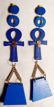 Load image into Gallery viewer, Handmade Ankh Charm Dangle Wooden Clip On Earrings blue
