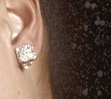 Load image into Gallery viewer, Small Crystal Stud Clip On Earrings gold Aurora borialis
