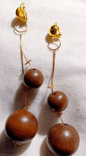 Load image into Gallery viewer, Handmade  Extra large wooden Ball Dangle Clip On Earrings
