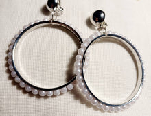 Load image into Gallery viewer, Medium sized  Clip On Pearl Hoop Earrings silver
