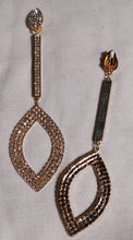Load image into Gallery viewer, Handmade originals Blingy Runway gold Metal Rhinestone Clip On Earrings gold 5 inch
