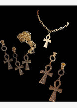 Load image into Gallery viewer, Rhinestone Ankh Necklace Set with clip on earrings
