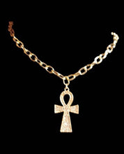 Load image into Gallery viewer, Rhinestone Ankh Necklace Set with clip on earrings
