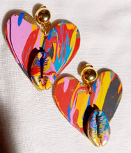 Load image into Gallery viewer, Abstract handpainted Heart Earrings clip on
