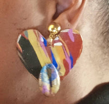 Load image into Gallery viewer, Abstract handpainted Heart Earrings clip on
