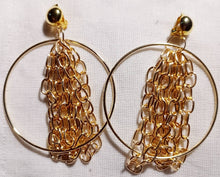 Load image into Gallery viewer, Handmade gold Hoop and chain clip on Earrings 3 inch
