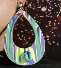 Load image into Gallery viewer, Abstract Hand-Painted Wood Clip On Earrings, Statement Jewelry
