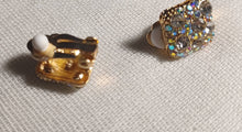 Load image into Gallery viewer, Small Crystal Stud Clip On Earrings gold Aurora borialis
