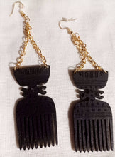 Load image into Gallery viewer, Afrocentric Adinkra Afro Pick Wooden Earrings
