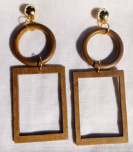Load image into Gallery viewer, Handmade Natural Wood Geometric Design Clip On Earrings

