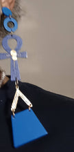 Load image into Gallery viewer, Handmade Ankh Charm Dangle Wooden Clip On Earrings blue
