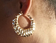 Load image into Gallery viewer, Rare  Fulani Tribal  Basket Style gold Metal Hoop Earrings
