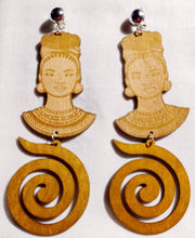 Load image into Gallery viewer, Clip On Wood extra large  Afrocentric Design Earrings 5 inch

