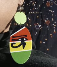 Load image into Gallery viewer, Handmade Egyptian Eye of Horus Wooden Earrings medium size
