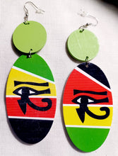 Load image into Gallery viewer, Handmade Egyptian Eye of Horus Wooden Earrings medium size
