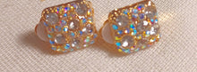 Load image into Gallery viewer, Small Crystal Stud Clip On Earrings gold Aurora borialis
