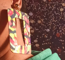 Load image into Gallery viewer, Large Handpainted Clip On Earrings gold
