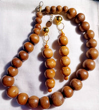 Load image into Gallery viewer, Custom wooden boho Necklace and Clip On Earrings Set custom handmade
