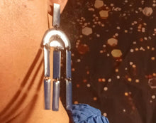 Load image into Gallery viewer, Abstract Pop Art blue metal Statement Earrings (pierced ears) from pinkie boutique Paris, France
