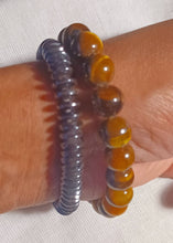Load image into Gallery viewer, Mens Hematite and tigers eye Bead Bracelet Set of 2 New
