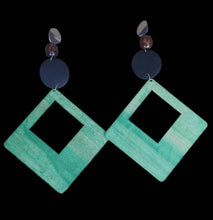 Load image into Gallery viewer, Giant Handmade Natural Wood Geometric Earrings Minimalist (pierced ears) 8 inch
