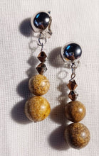 Load image into Gallery viewer, Handmade genuine Jasper and crystal Clip On Dangle earrings Healing stone
