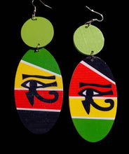 Load image into Gallery viewer, Handmade Egyptian Eye of Horus Wooden Earrings medium size
