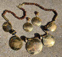 Load image into Gallery viewer, Vintage Brass Gye Nyame Necklace &amp; Clip On Earrings, Handmade Senegal
