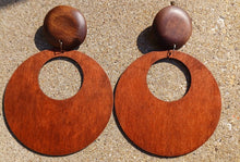 Load image into Gallery viewer, Giant Handmade Natural Wood hoop Earrings Minimalist (pierced ears) 7 inch
