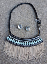 Load image into Gallery viewer, Avant garde chain tassel necklace and matching clip on earrings
