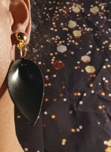 Load image into Gallery viewer, Handmade faux leather leaf Clip On Earrings 2.5 inch
