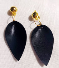 Load image into Gallery viewer, Handmade faux leather leaf Clip On Earrings 2.5 inch

