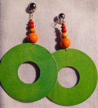 Load image into Gallery viewer, Giant handmade Clip On wooden boho Earrings
