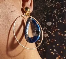Load image into Gallery viewer, Gold Metal and wood Boho fabric Multi Hoop Clip On Earrings
