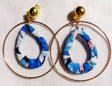 Load image into Gallery viewer, Gold Metal and wood Boho fabric Multi Hoop Clip On Earrings

