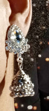 Load image into Gallery viewer, Handmade Small silver Metal rhinestone Clip On Earrings silver boho bling
