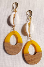 Load image into Gallery viewer, Handmade Wood and Cowrie earrings pierced ears

